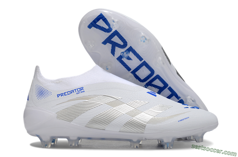 Adidas Predator Laceless Elite 25 FG Low-Tops Soccer Cleats - White/Blue/Silver 0