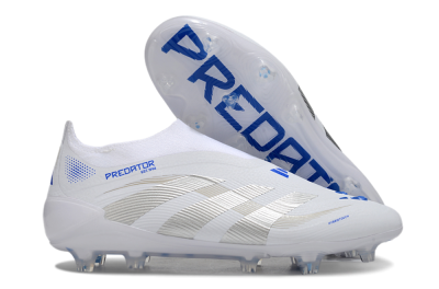 Adidas Predator Laceless Elite 25 FG Low-Tops Soccer Cleats - White/Blue/Silver