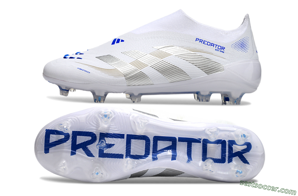 Adidas Predator Laceless Elite 25 FG Low-Tops Soccer Cleats - White/Blue/Silver 1