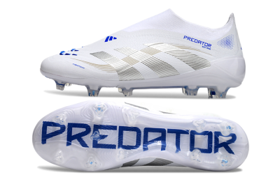 Adidas Predator Laceless Elite 25 FG Low-Tops Soccer Cleats - White/Blue/Silver