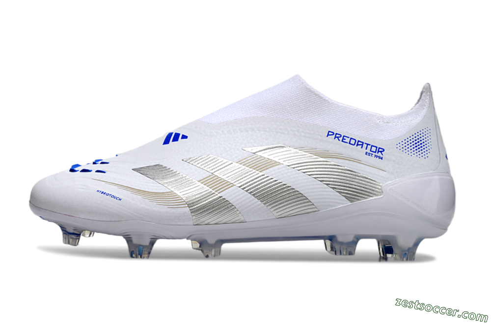 Adidas Predator Laceless Elite 25 FG Low-Tops Soccer Cleats - White/Blue/Silver 2
