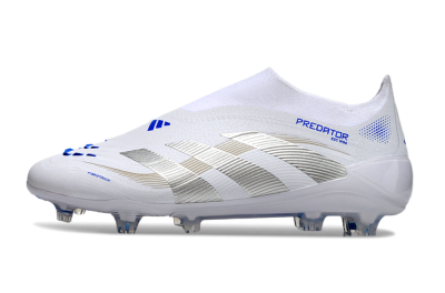 Adidas Predator Laceless Elite 25 FG Low-Tops Soccer Cleats - White/Blue/Silver