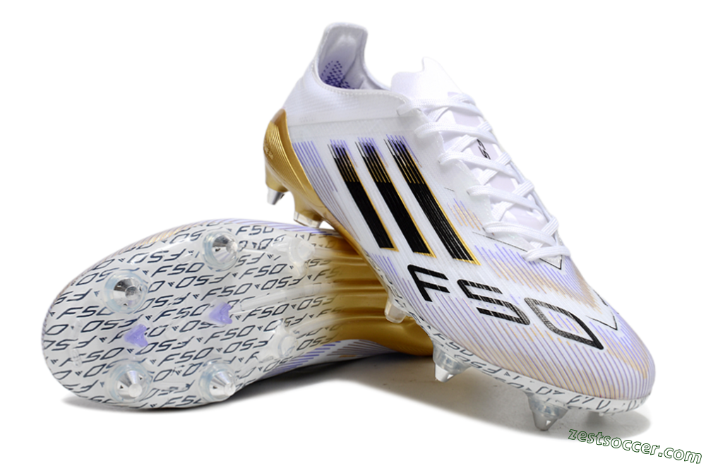 Adidas F50 Elite SG Low-Tops Soccer Cleats - White/Blue/Black/Gold 3