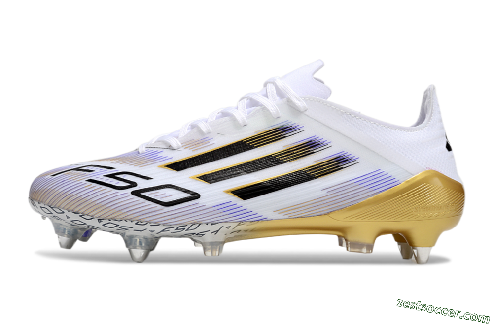 Adidas F50 Elite SG Low-Tops Soccer Cleats - White/Blue/Black/Gold 2