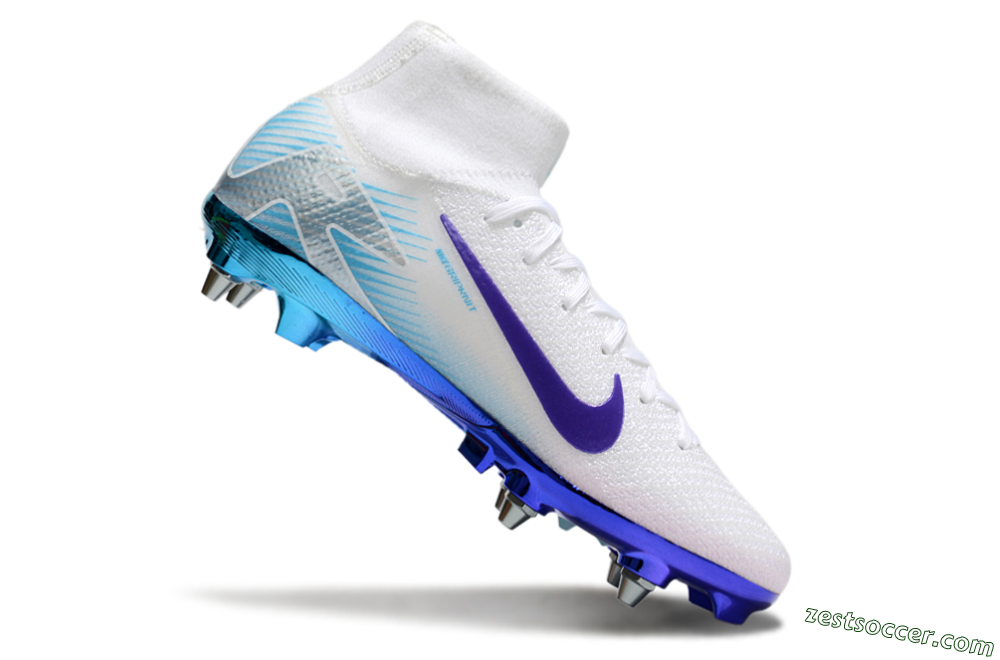 Nike Air Zoom Mercurial Superfly 10 Elite SG High-Tops Soccer Cleats - White/Purple/Jade 4