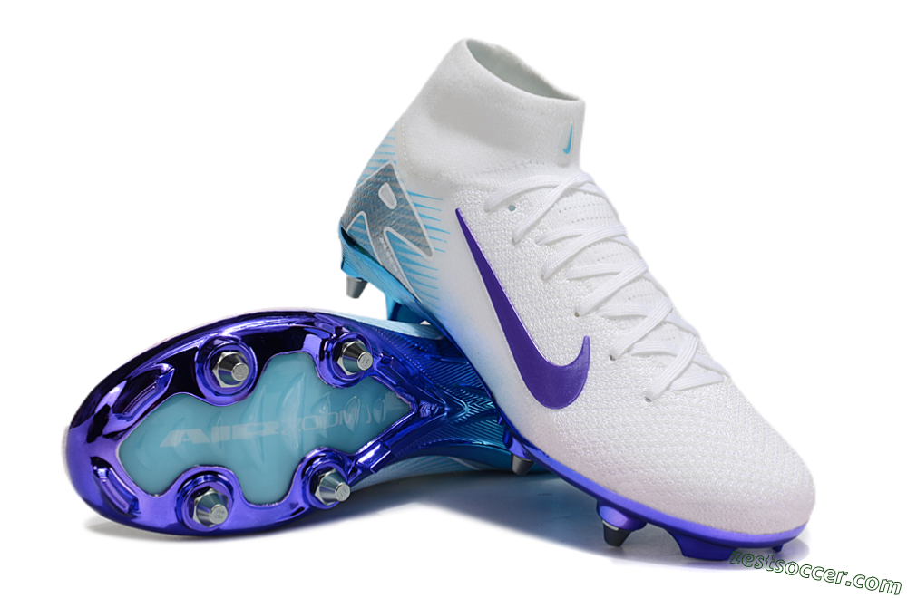 Nike Air Zoom Mercurial Superfly 10 Elite SG High-Tops Soccer Cleats - White/Purple/Jade 3