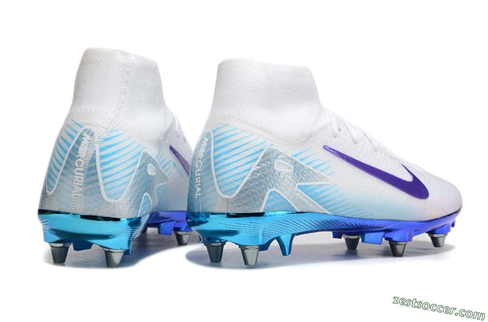 Nike Air Zoom Mercurial Superfly 10 Elite SG High-Tops Soccer Cleats - White/Purple/Jade 5