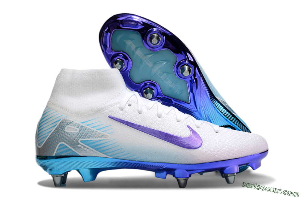 Nike Air Zoom Mercurial Superfly 10 Elite SG High-Tops Soccer Cleats - White/Purple/Jade 0