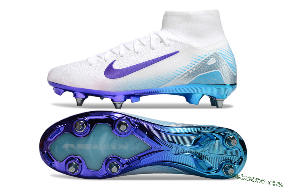 Nike Air Zoom Mercurial Superfly 10 Elite SG High-Tops Soccer Cleats - White/Purple/Jade 1