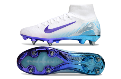 Nike Air Zoom Mercurial Superfly 10 Elite SG High-Tops Soccer Cleats - White/Purple/Jade
