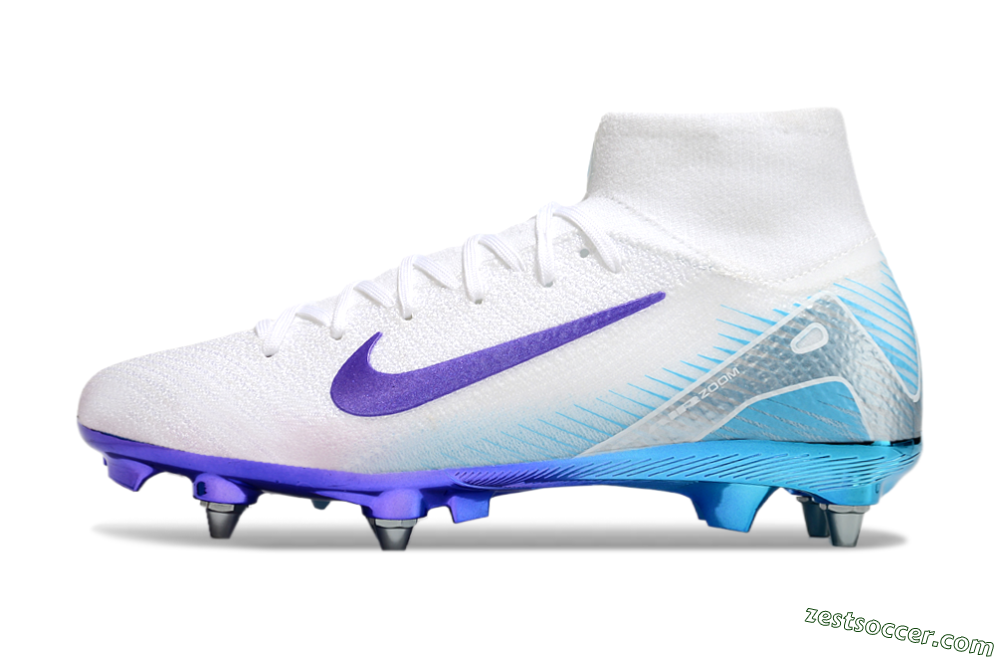 Nike Air Zoom Mercurial Superfly 10 Elite SG High-Tops Soccer Cleats - White/Purple/Jade 2
