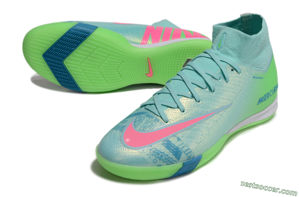 Nike Air Zoom Mercurial Superfly 10 Elite IC High-Tops Soccer Shoes - Jade/Pink/Yellow 3