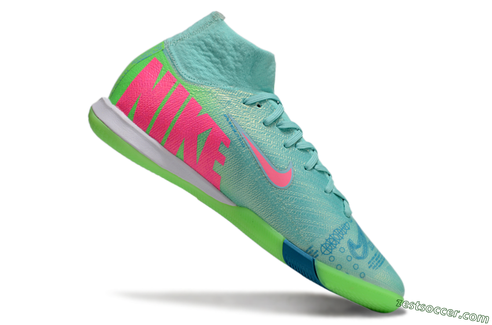 Nike Air Zoom Mercurial Superfly 10 Elite IC High-Tops Soccer Shoes - Jade/Pink/Yellow 4