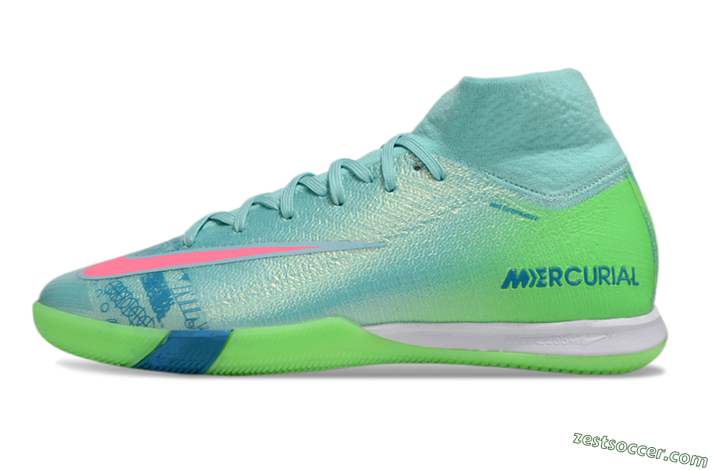 Nike Air Zoom Mercurial Superfly 10 Elite IC High-Tops Soccer Shoes - Jade/Pink/Yellow 2