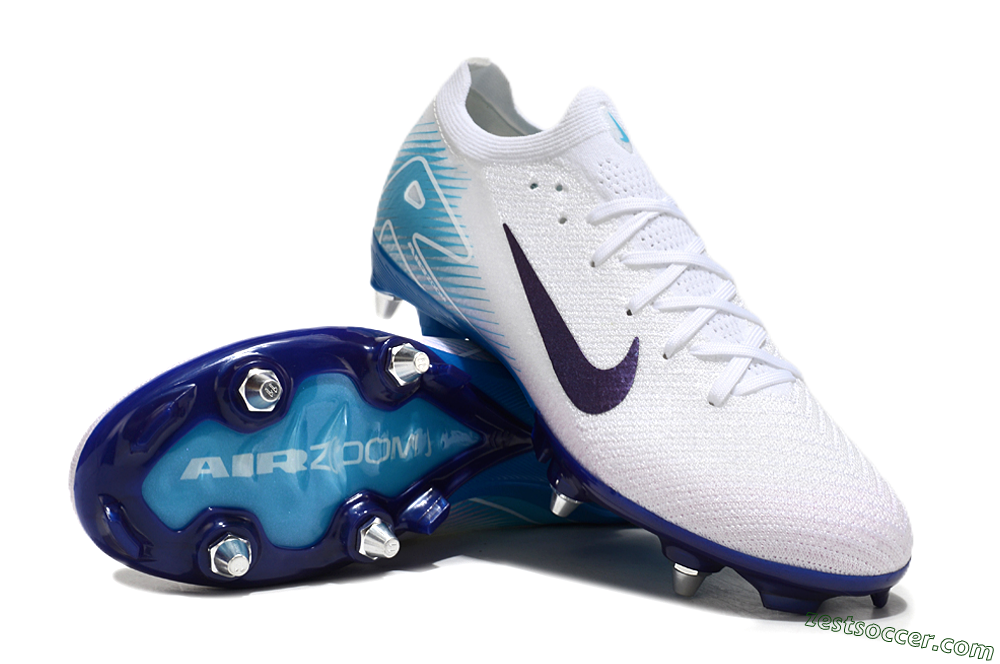 Nike Air Zoom Mercurial Vapor 16 Elite SG Low-Tops Soccer Cleats - White/Purple/Jade 3
