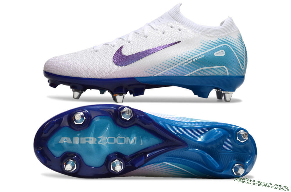 Nike Air Zoom Mercurial Vapor 16 Elite SG Low-Tops Soccer Cleats - White/Purple/Jade 1
