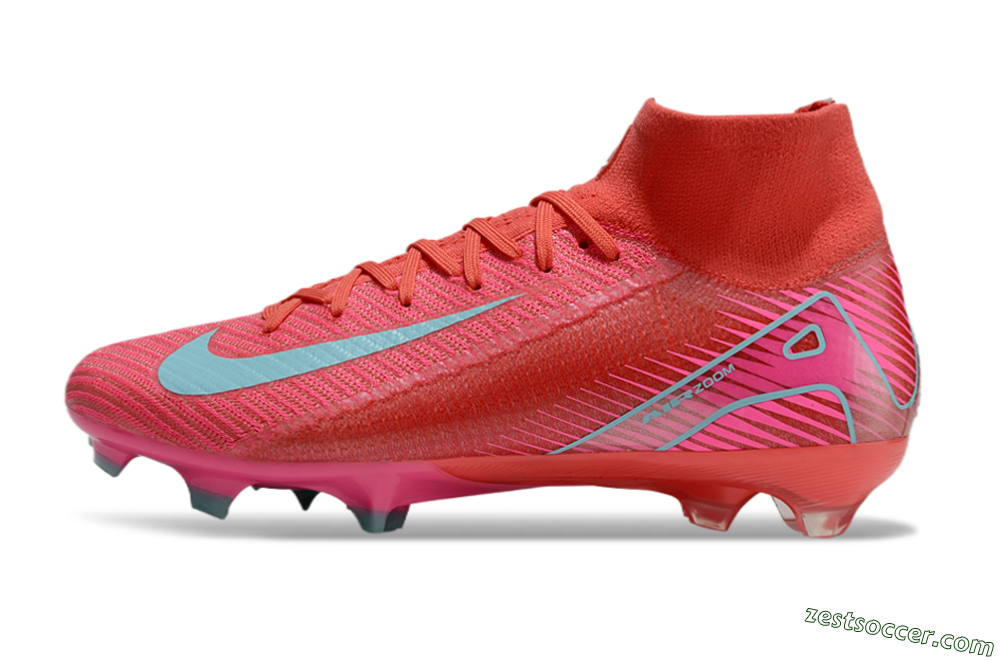 Nike Air Zoom Mercurial Superfly 10 Elite FG High-Tops Soccer Cleats - Red/Jade/White 2