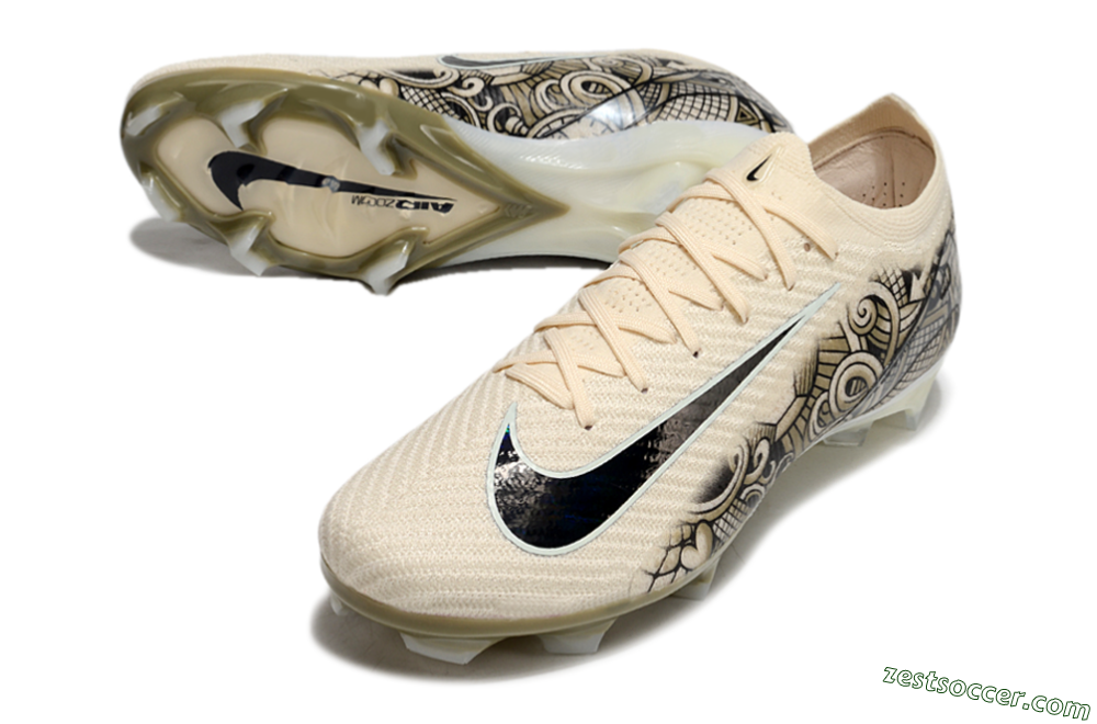 Nike Air Zoom Mercurial Vapor 16 Elite FG Low-Tops Soccer Cleats - Beige/Black/White 3