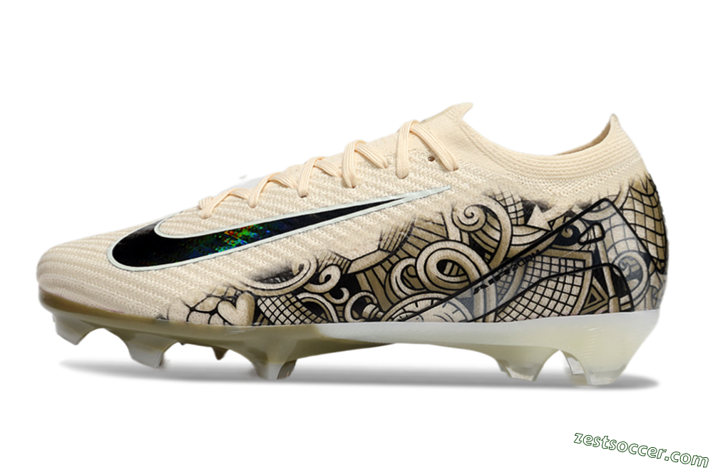 Nike Air Zoom Mercurial Vapor 16 Elite FG Low-Tops Soccer Cleats - Beige/Black/White 2