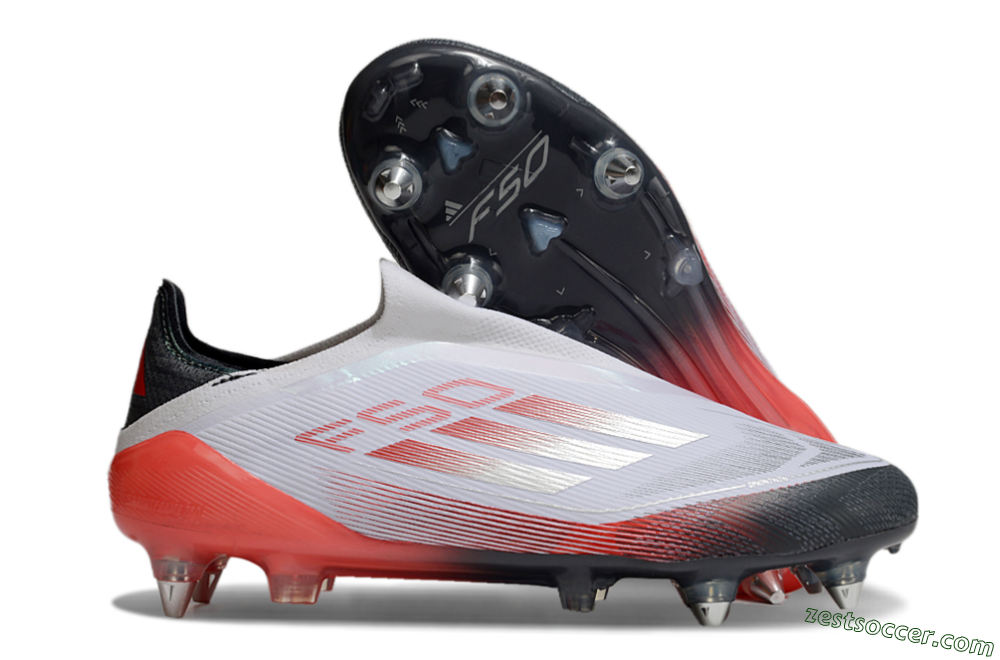 Adidas F50 Elite Laceless SG Low-Tops Soccer Cleats - White/Silver/Red/Black 0
