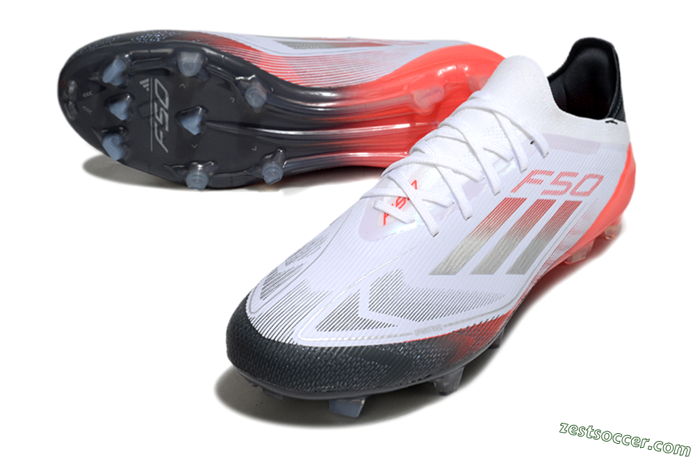 Adidas F50 Elite FG Low-Tops Soccer Cleats - White/Silver/Red/Black 3
