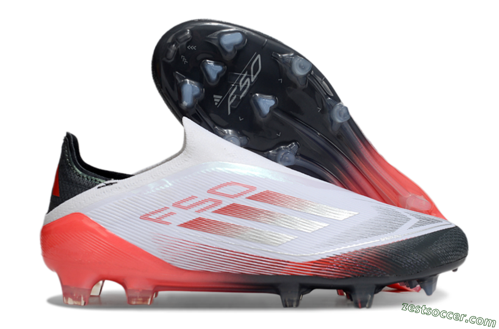 Adidas F50 Elite Laceless FG Low-Tops Soccer Cleats - White/Silver/Red/Black 0