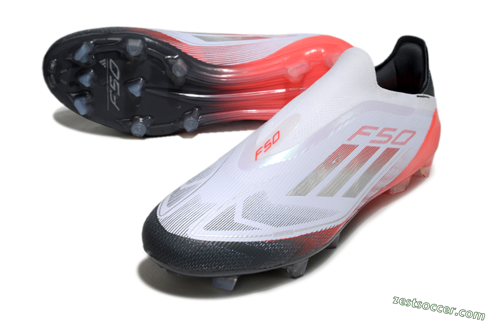 Adidas F50 Elite Laceless FG Low-Tops Soccer Cleats - White/Silver/Red/Black 3