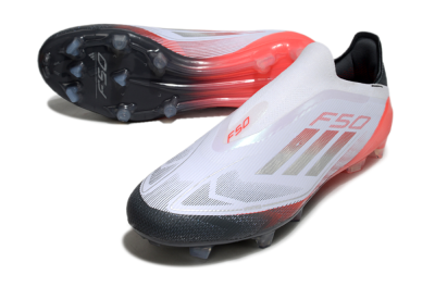 Adidas F50 Elite Laceless FG Low-Tops Soccer Cleats - White/Silver/Red/Black