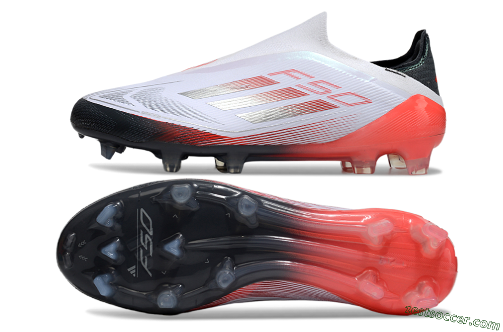 Adidas F50 Elite Laceless FG Low-Tops Soccer Cleats - White/Silver/Red/Black 1