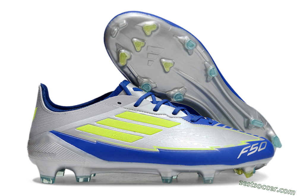 Adidas F50 Elite FG Low-Tops Soccer Cleats - Silver/Yellow/Blue 0