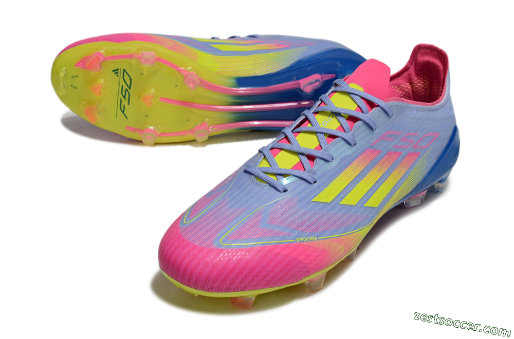 Adidas F50 Elite FG Low-Tops Soccer Cleats - Blue/Pink/Yellow 3