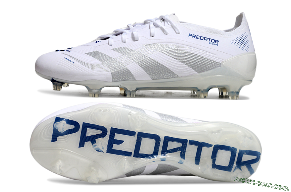 Adidas Predator Elite 25 FG Low-Tops Soccer Cleats - White/Blue/Silver 1