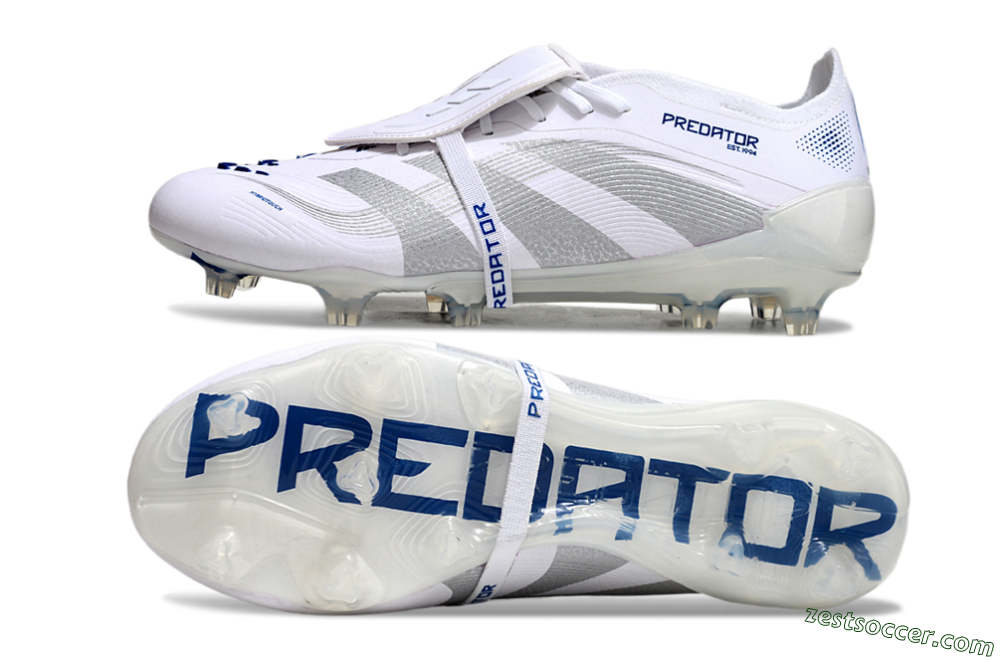Adidas Predator Elite 25 Foldover Tongue FG Low-Tops Soccer Cleats - White/Blue/Silver 1