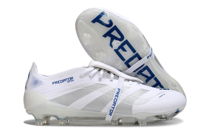 Adidas Predator Elite 25 Foldover Tongue FG Low-Tops Soccer Cleats - White/Blue/Silver