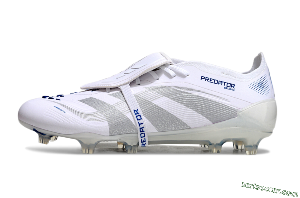 Adidas Predator Elite 25 Foldover Tongue FG Low-Tops Soccer Cleats - White/Blue/Silver 2