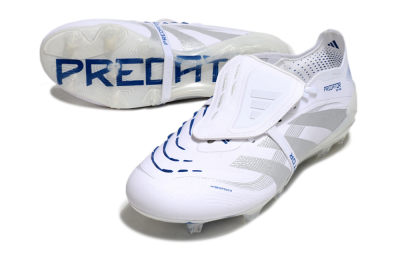 Adidas Predator Elite 25 Foldover Tongue FG Low-Tops Soccer Cleats - White/Blue/Silver