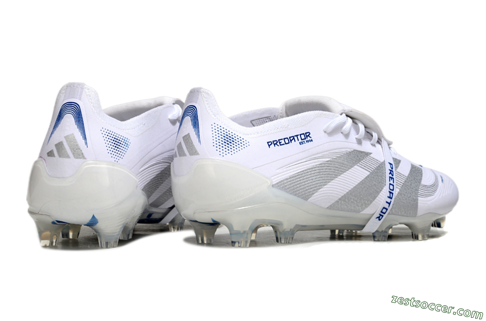 Adidas Predator Elite 25 Foldover Tongue FG Low-Tops Soccer Cleats - White/Blue/Silver 6