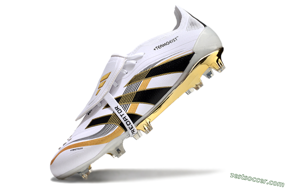 Adidas Predator Elite Foldover Tongue FG Low-Tops Soccer Cleats - White/Black/Gold 5