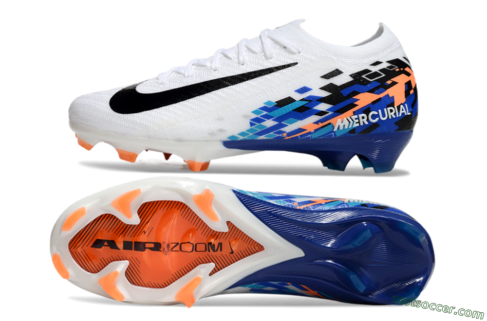Nike Air Zoom Mercurial Vapor 16 Elite FG Low-Tops Soccer Cleats - White/Black/Blue/Orange 6