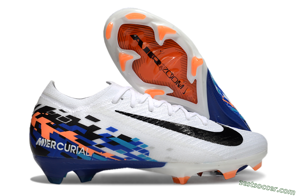 Nike Air Zoom Mercurial Vapor 16 Elite FG Low-Tops Soccer Cleats - White/Black/Blue/Orange 5