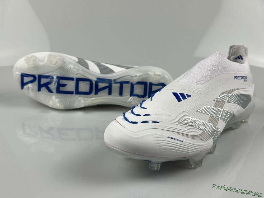 Adidas Predator Laceless Elite 25 FG Low-Tops Soccer Cleats - White/Blue/Silver
