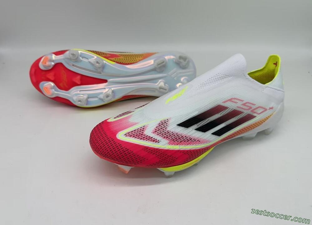 Adidas F50+ Elite Lightstrike Pro Laceless FG Low-Tops Soccer Cleats - White/Red/Yellow