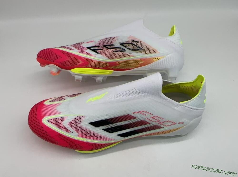 Adidas F50+ Elite Lightstrike Pro Laceless FG Low-Tops Soccer Cleats - White/Red/Yellow