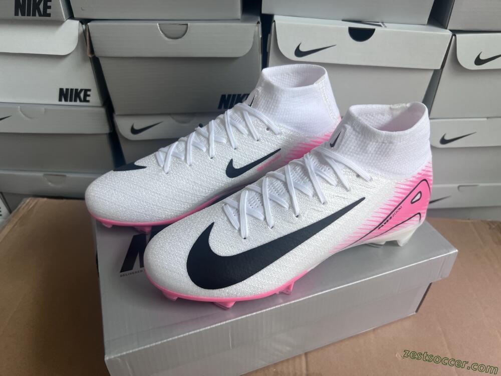 Nike Air Zoom Mercurial Superfly 10 Elite FG High-Tops Soccer Cleats - White/Black/Pink