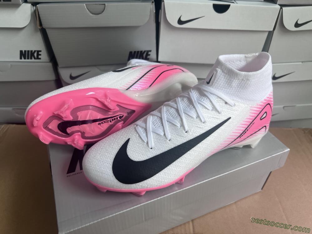 Nike Air Zoom Mercurial Superfly 10 Elite FG High-Tops Soccer Cleats - White/Black/Pink