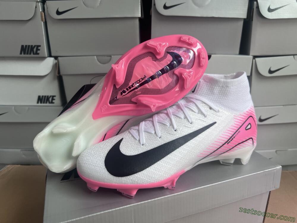Nike Air Zoom Mercurial Superfly 10 Elite FG High-Tops Soccer Cleats - White/Black/Pink
