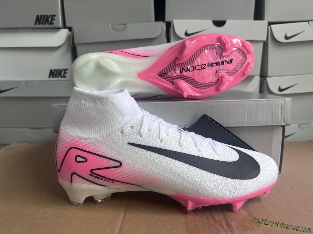 Nike Air Zoom Mercurial Superfly 10 Elite FG High-Tops Soccer Cleats - White/Black/Pink