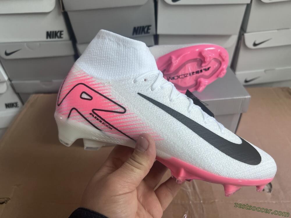 Nike Air Zoom Mercurial Superfly 10 Elite FG High-Tops Soccer Cleats - White/Black/Pink