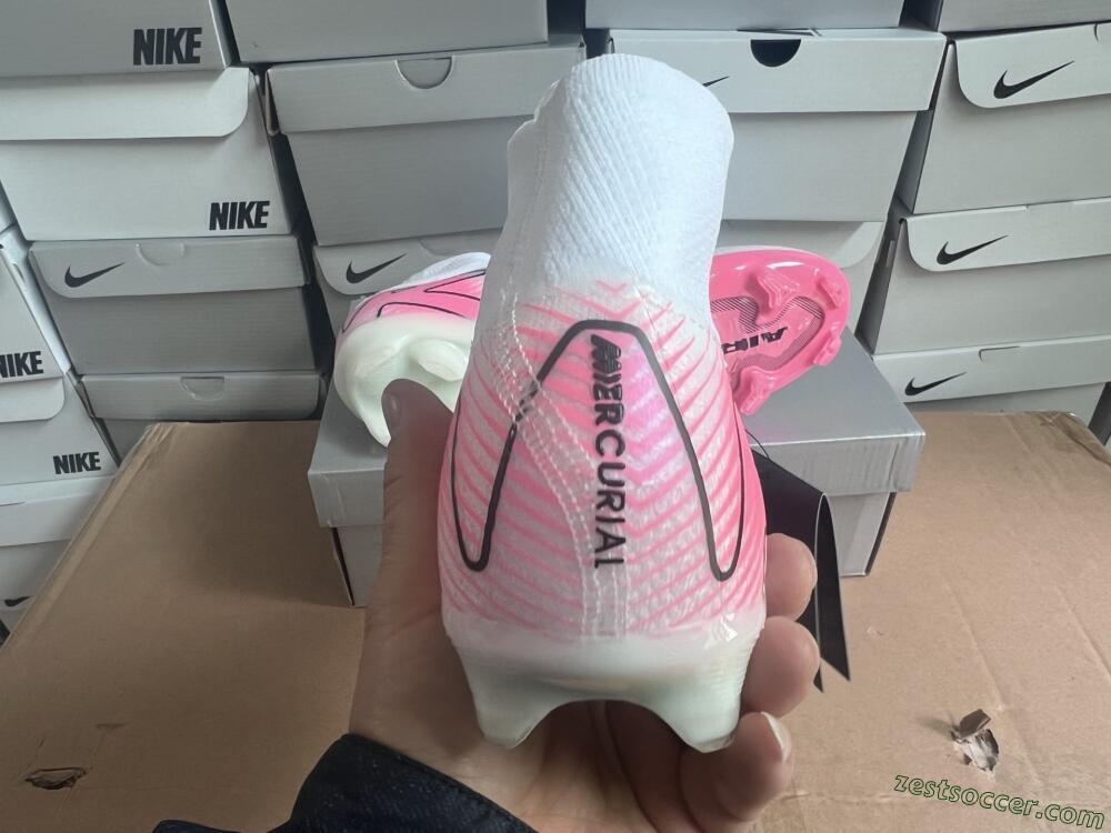 Nike Air Zoom Mercurial Superfly 10 Elite FG High-Tops Soccer Cleats - White/Black/Pink