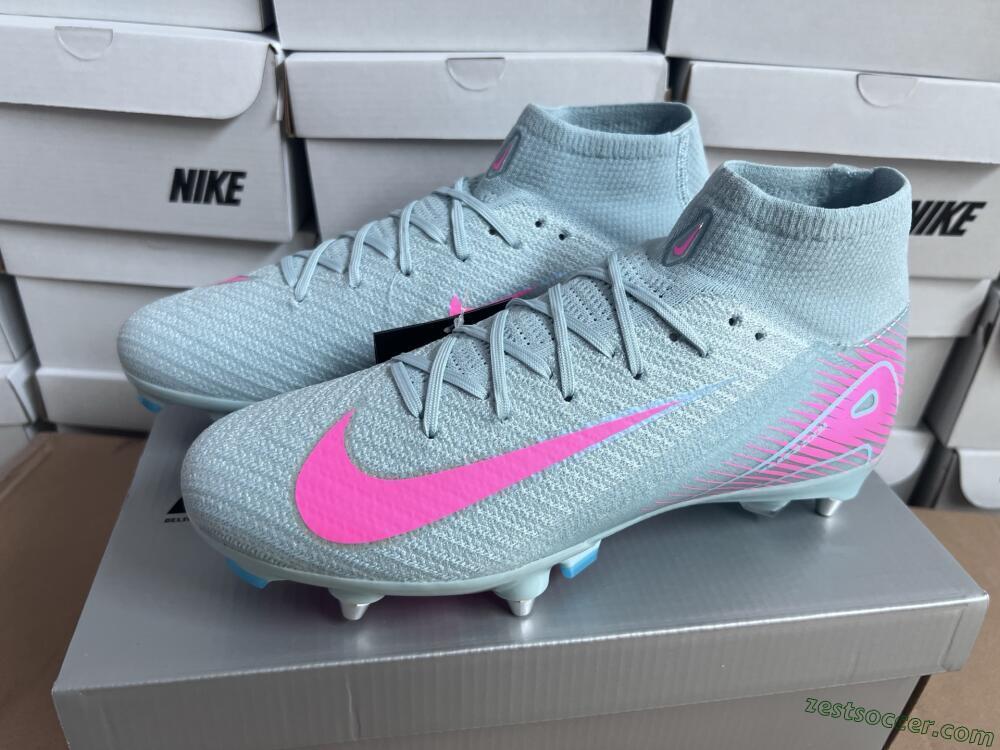 Nike Air Zoom Mercurial Superfly 10 Elite SG High-Tops Soccer Cleats - Jade/Pink